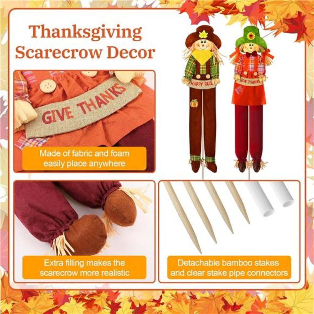 New 2 Pack Fall Harvest Scarecrow Decorations, Thanksgiving Standing - Picture 4 of 7